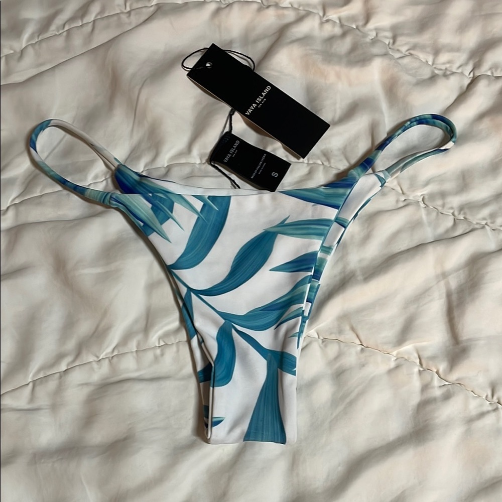 Blue Leaf Print Cheeky Bikini Bottom
